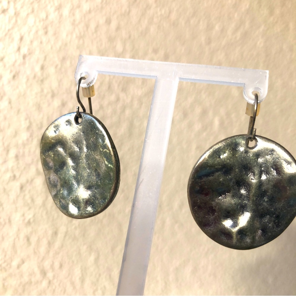 Hammered round Silver color earrings hook post for dangling